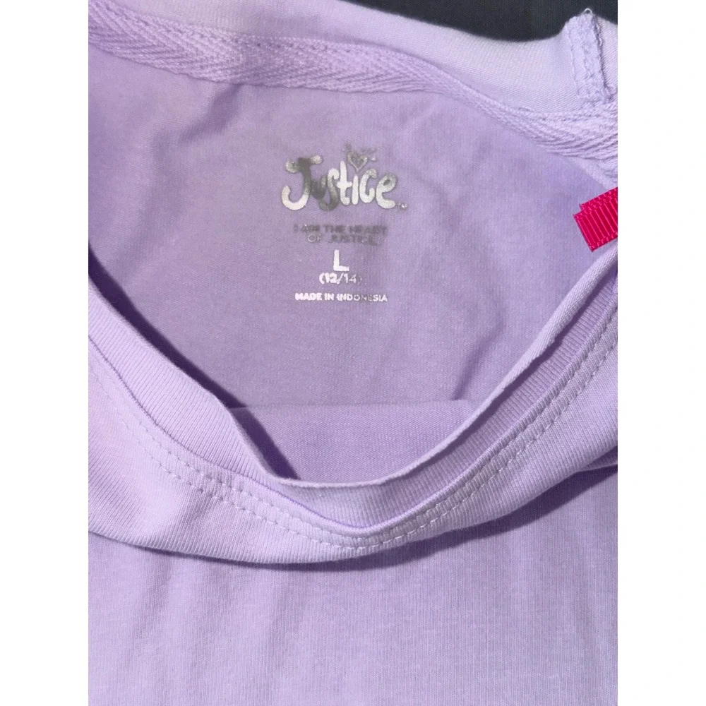 Justice Girls Lavender Purple Seamed Short Sleeve Tee Shirt Size L 12/14‎ NWT